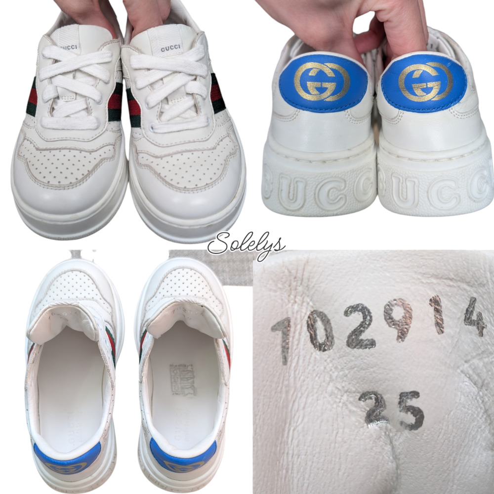 Gucci Kids Chunky GG Logo Leather Web White Blue Sneaker Toddler EU 25 US 9 - Picture 6 of 10